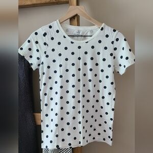J. Crew White & Black Polka Dot Tee Size Small